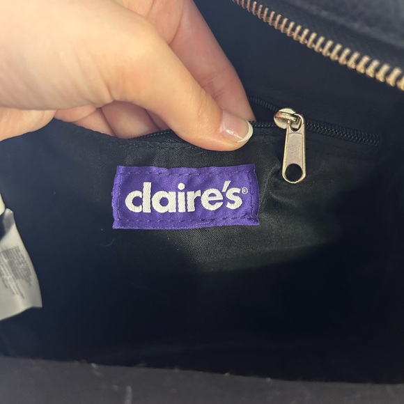 Claire’s Faux Leather Gold Pearl Studded Black Backpack - Picture 4 of 7